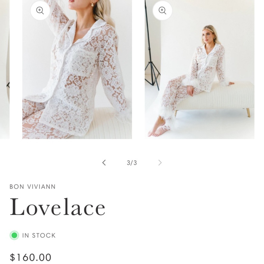 Bin Viviann Lovelace Pajamas Size Medium White Bridal Getting Ready Outfit